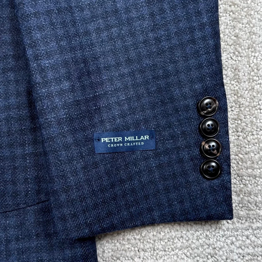 NEW Peter Millar Mens 42L Crown Crafted Navy Wool Silk Cashmere Check Blazer
